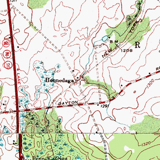 Topographic Map of Honnedaga, NY