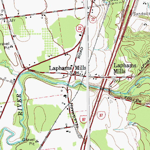 Topographic Map of Laphams Mills, NY