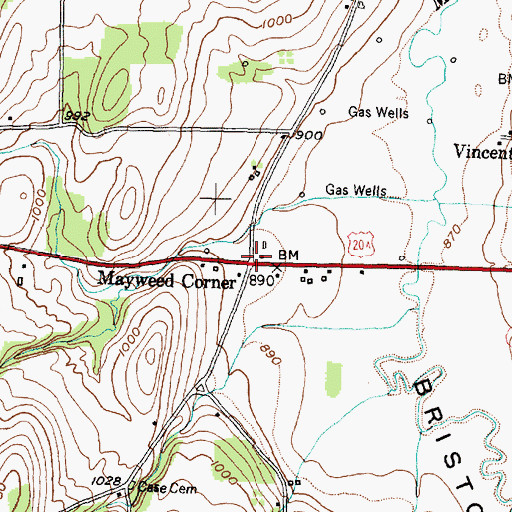 Topographic Map of Mayweed Corner, NY