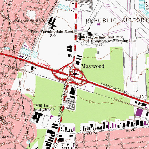 Topographic Map of Maywood, NY