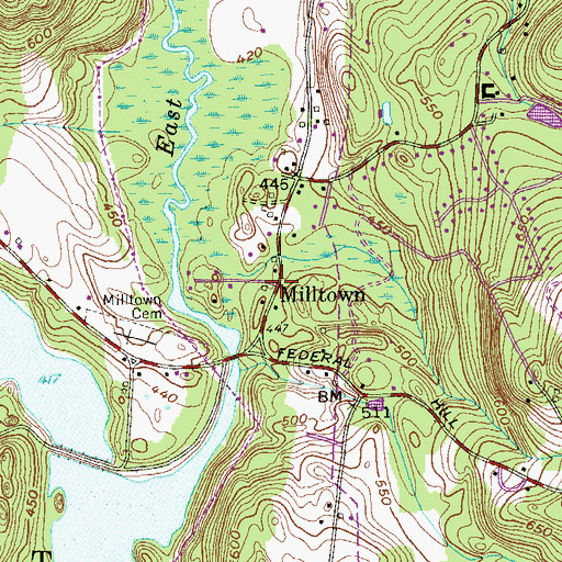 Topographic Map of Milltown, NY