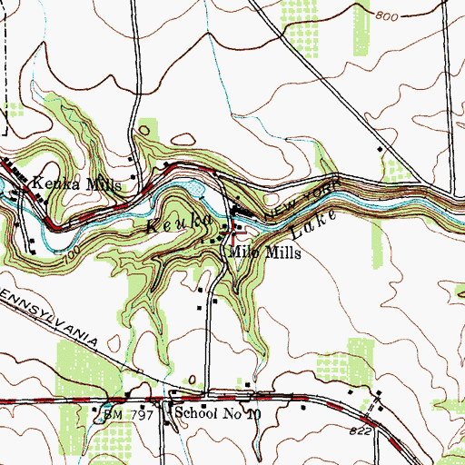 Topographic Map of Milo Mills, NY