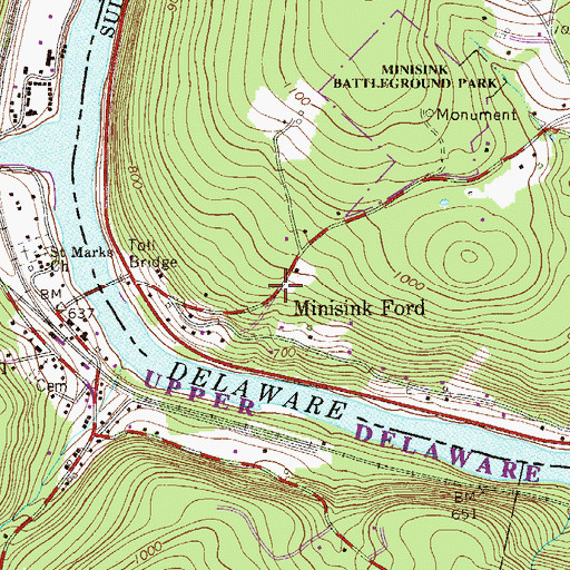 Topographic Map of Minisink Ford, NY
