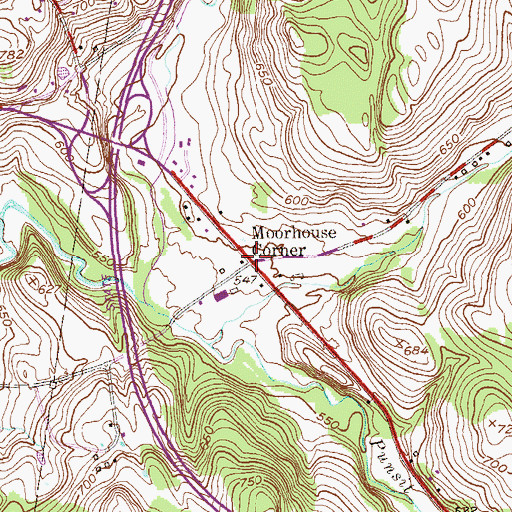 Topographic Map of Moorhouse Corner, NY