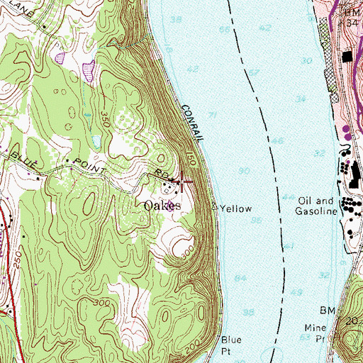Topographic Map of Oakes, NY