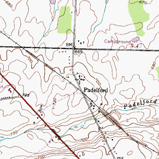 Topographic Map of Padelford, NY