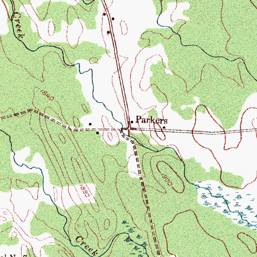 Topographic Map of Parkers, NY