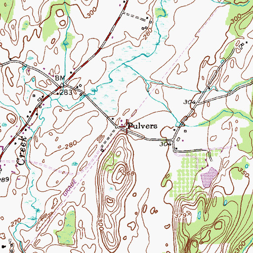 Topographic Map of Pulvers, NY