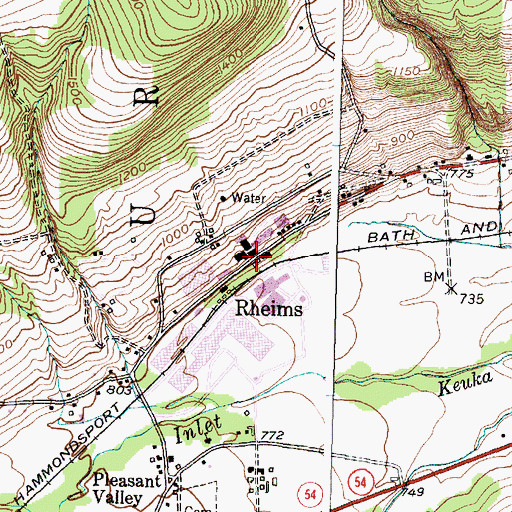 Topographic Map of Rheims, NY