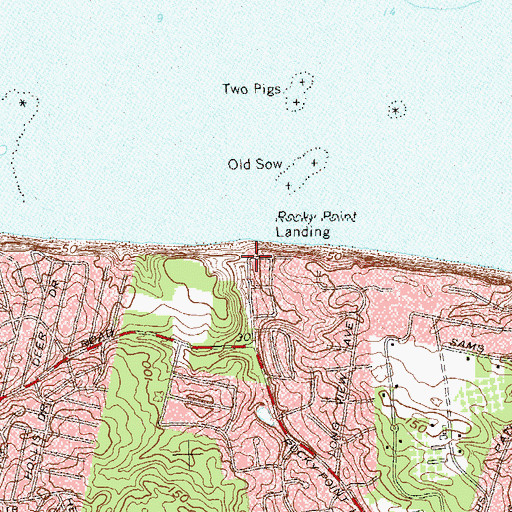 Topographic Map of Rocky Point Landing, NY