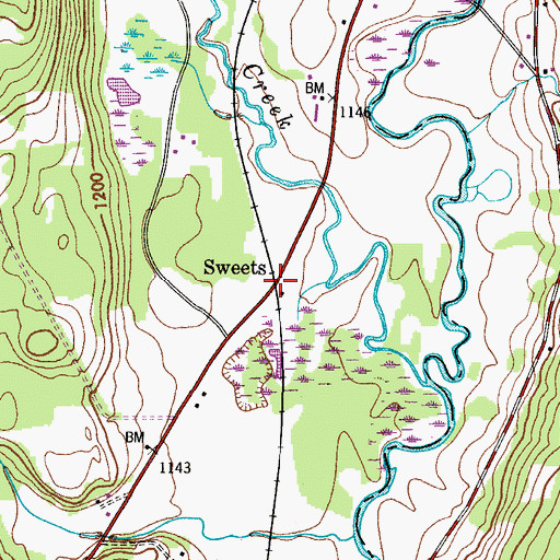 Topographic Map of Sweets, NY