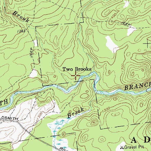 Topographic Map of Two Brooks, NY