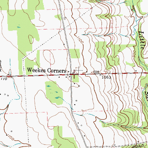 Topographic Map of Weekes Corner, NY