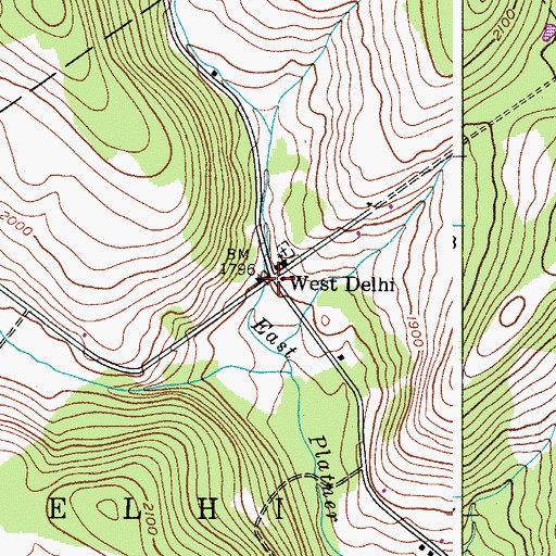 Topographic Map of West Delhi, NY