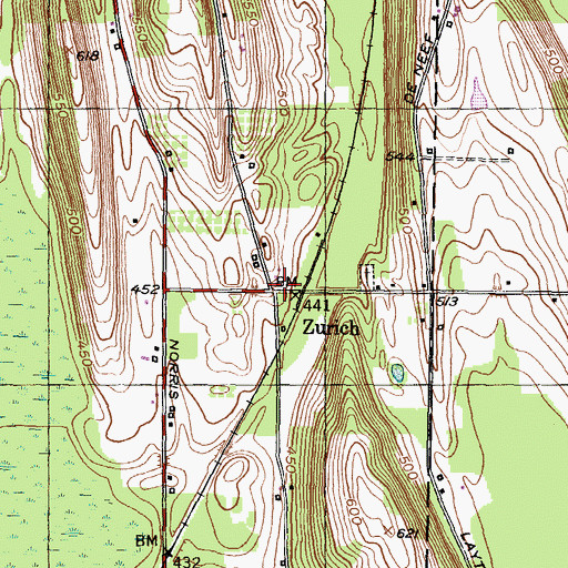 Topographic Map of Zurich, NY