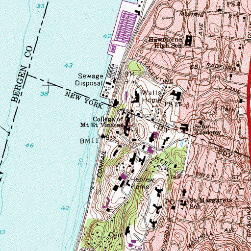 Topographic Map of College of Mount Saint Vincent, NY