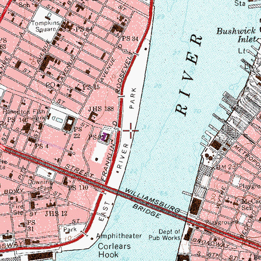 Topographic Map of East River Park, NY