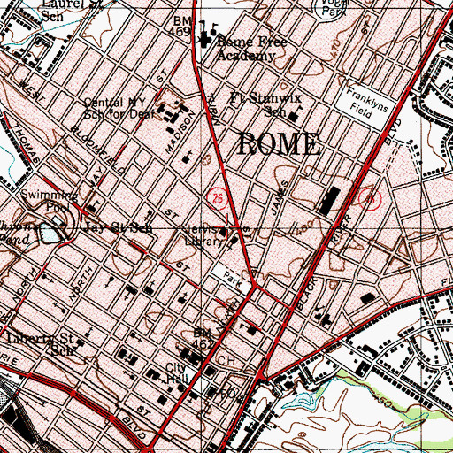 Topographic Map of Jervis Library, NY