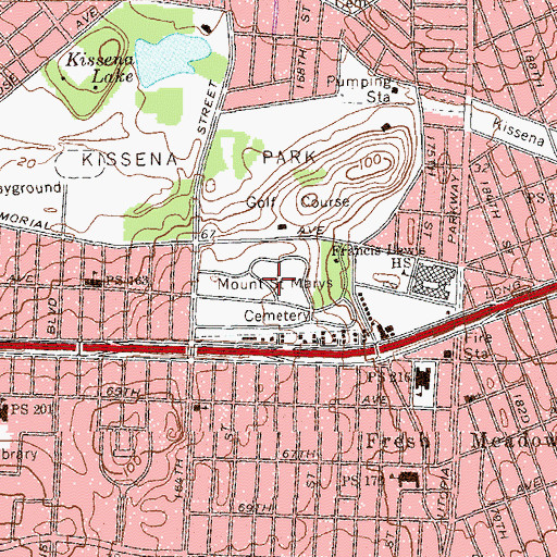 Topographic Map of Mount Marys Cemetery, NY