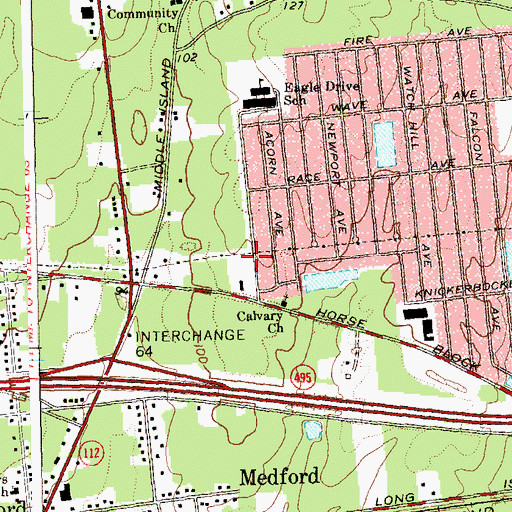 Topographic Map of Coram Airport (historical), NY