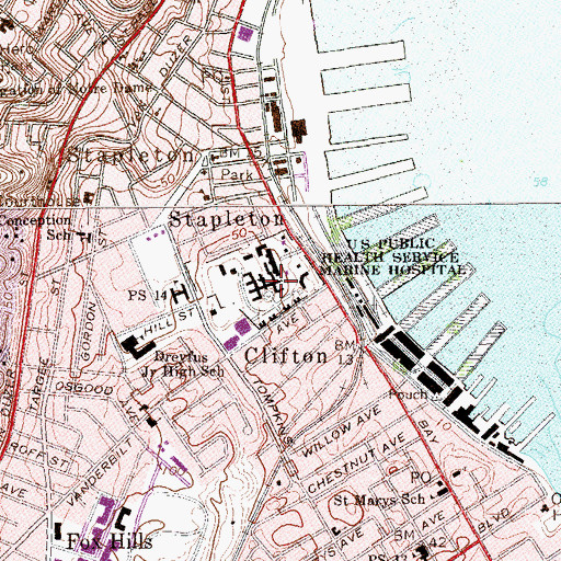 Topographic Map of Richmond University Medical Center Bayley Seton Campus, NY