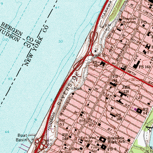 Topographic Map of Henry Hudson Parkway, NY
