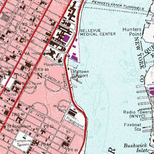 Topographic Map of Midtown Skyport, NY
