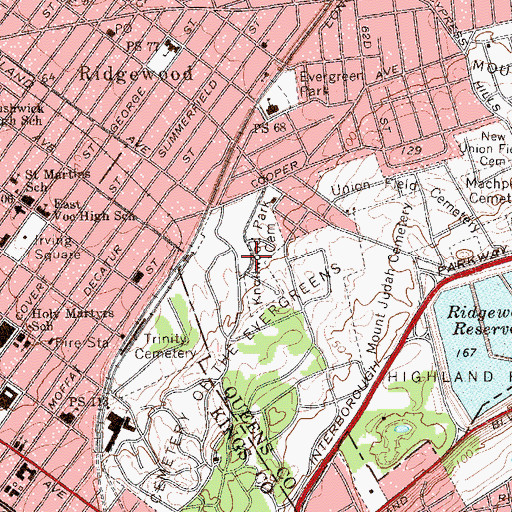 Topographic Map of Knollwood Park Cemetery, NY