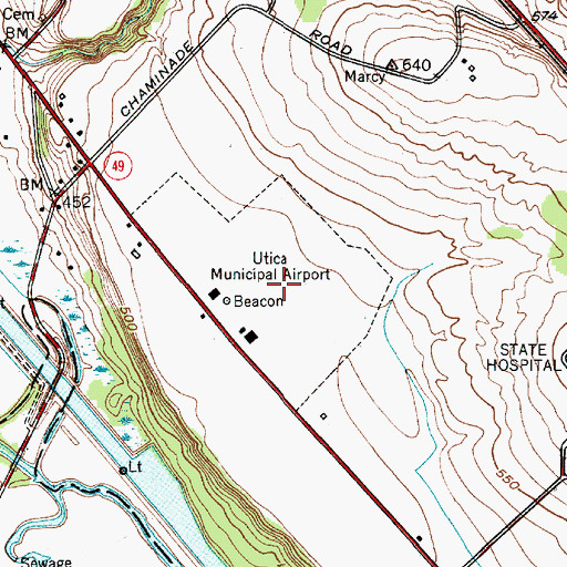 Topographic Map of Utica Municipal Airport (historical), NY
