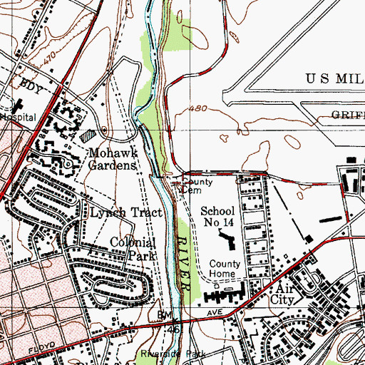 Topographic Map of Oneida County Cemetery, NY