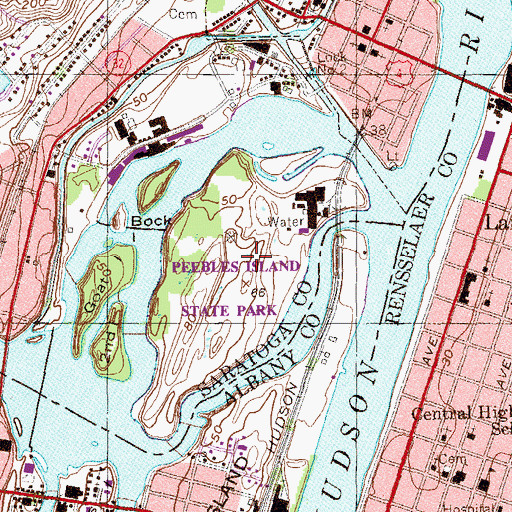 Topographic Map of Peebles Island State Park, NY