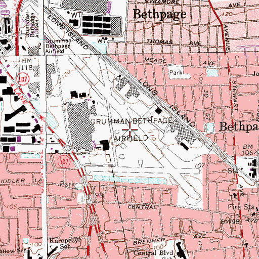 Topographic Map of Grumman-Bethpage Airfield (historical), NY