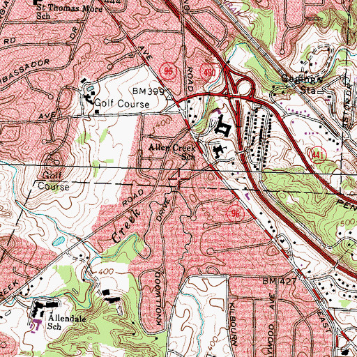 Topographic Map of East Branch Allen Creek, NY