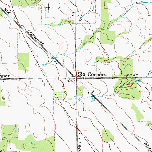 Topographic Map of Six Corners, NY