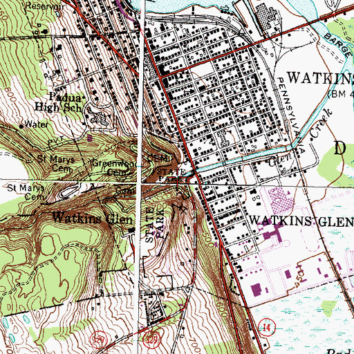 Topographic Map of Watkins Glen, NY