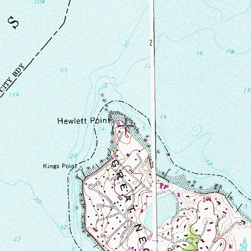 Topographic Map of Hewlett Point, NY