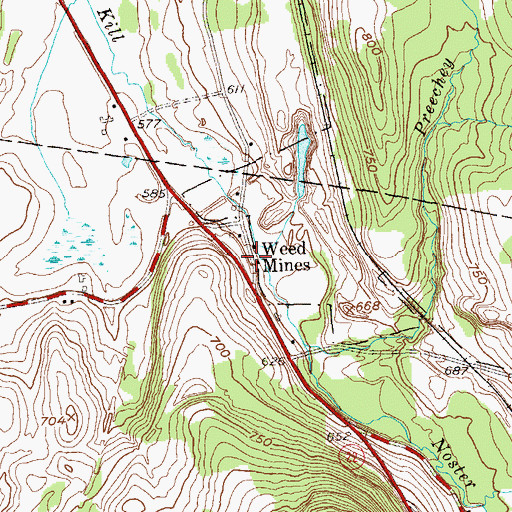 Topographic Map of Weed Mines, NY