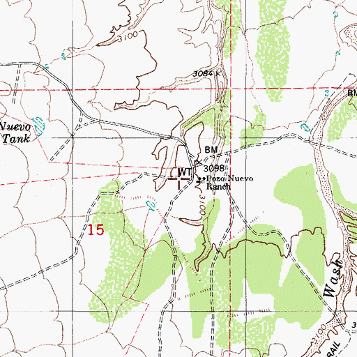 Topographic Map of Pozo Nuevo Ranch, AZ