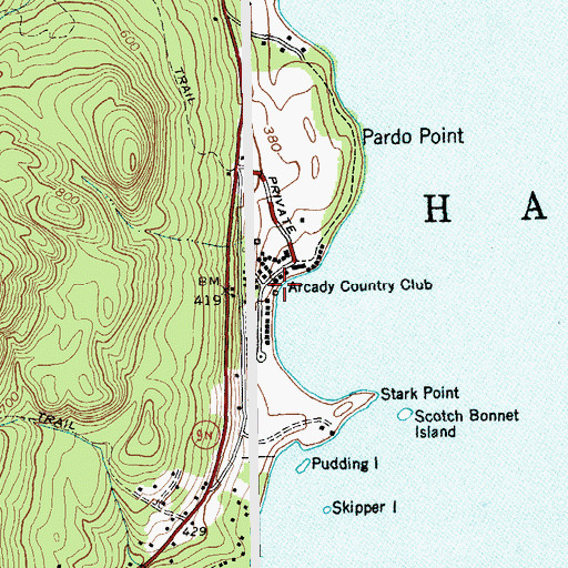 Topographic Map of Arcady Country Club, NY