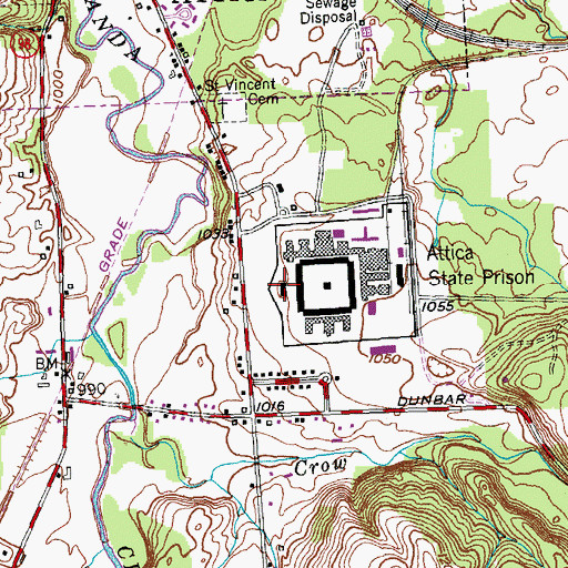Topographic Map of Attica Correctional Facility, NY