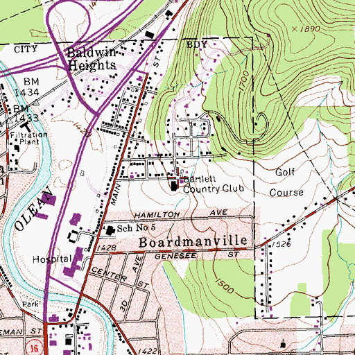 Topographic Map of Barlett Country Club, NY