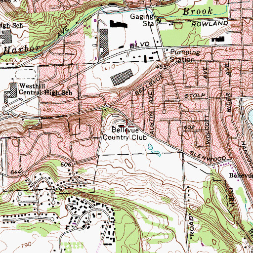 Topographic Map of Bellevue Country Club, NY