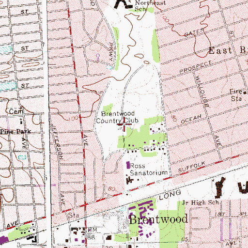 Topographic Map of Brentwood Country Club, NY