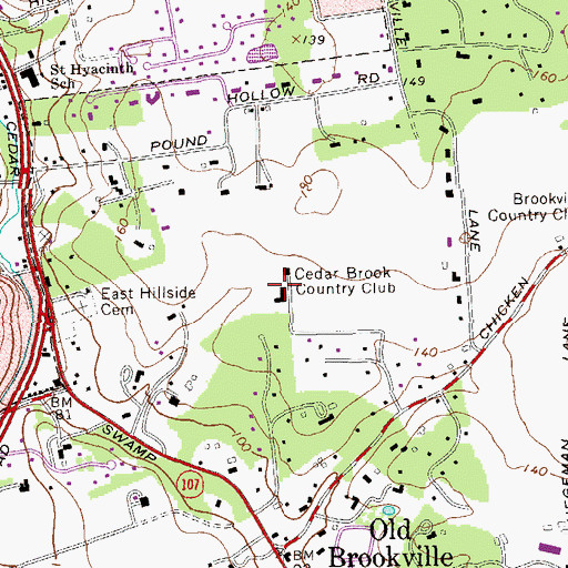 Topographic Map of Cedarbrook Golf and Tennis Club, NY
