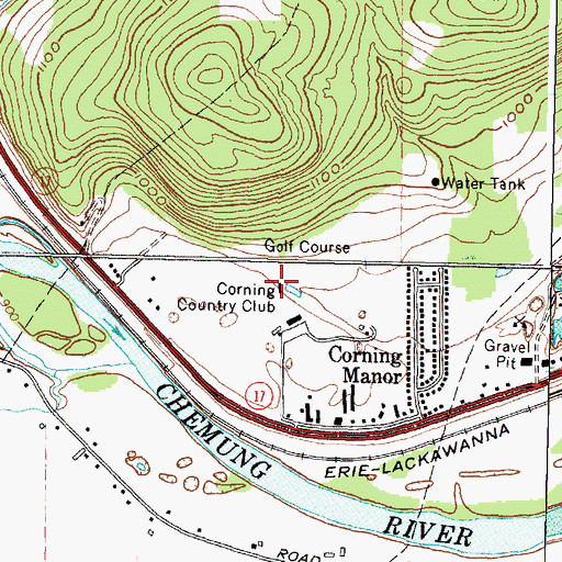 Topographic Map of Corning Country Club, NY