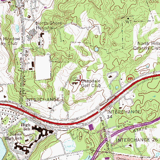 Topographic Map of Deepdale Golf Club, NY