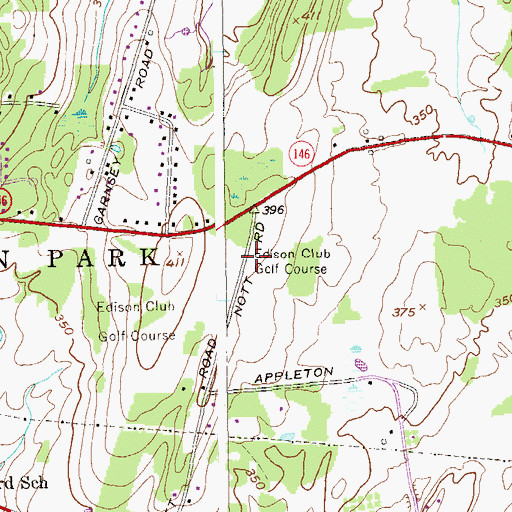 Topographic Map of Edison Club Golf Course, NY