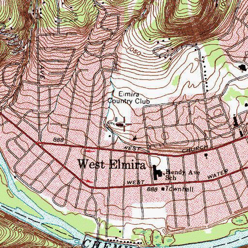 Topographic Map of Elmira Country Club, NY
