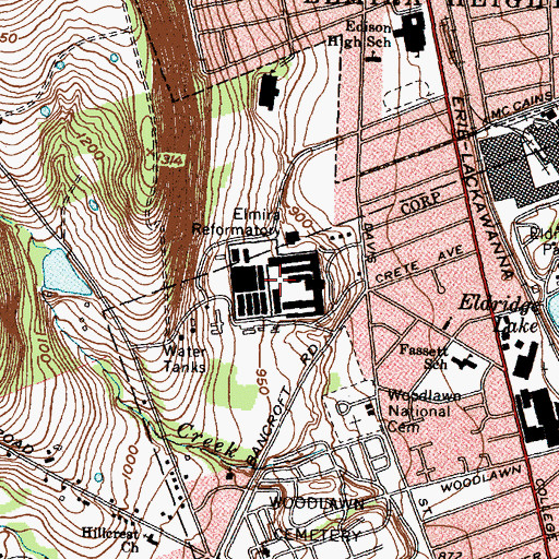 Topographic Map of Elmira Correctional Facility, NY