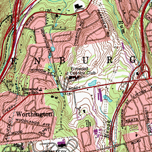 Topographic Map of Elmwood Country Club, NY